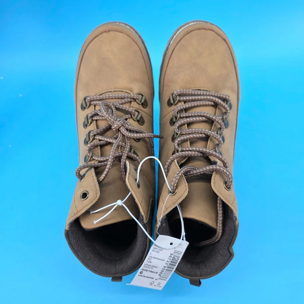 The Childrens Place Youth Tan Hiking Boots Size 6 Lace Up Faux Leather 3043219